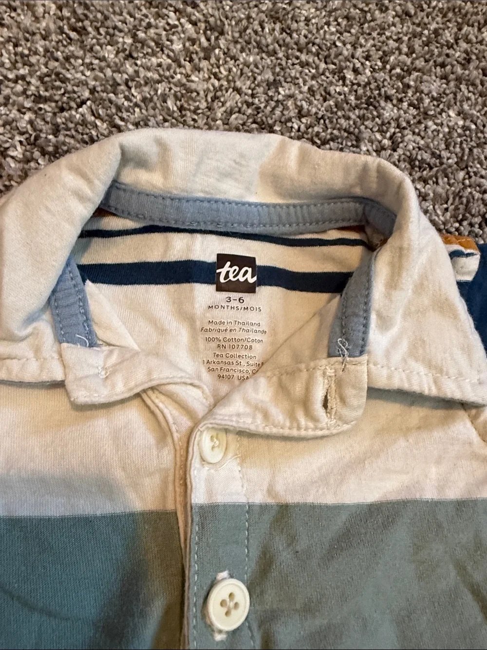 Tea Collection Infant Boys Polo Romper Striped One Piece 3-6M 100% Cotton